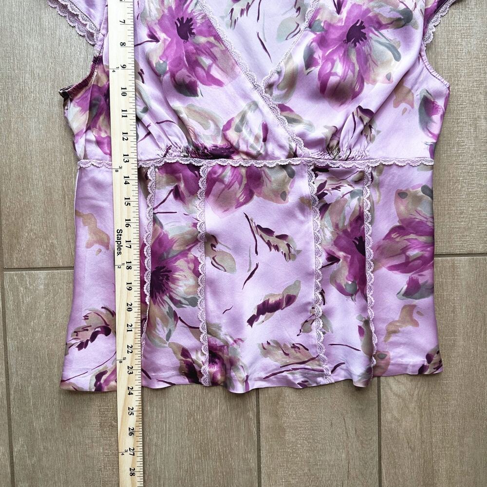 Bandolino 100% Silk Floral Babydoll Top 14 Y2K Coquette Fairy Cottage Romantic - Picture 7 of 7